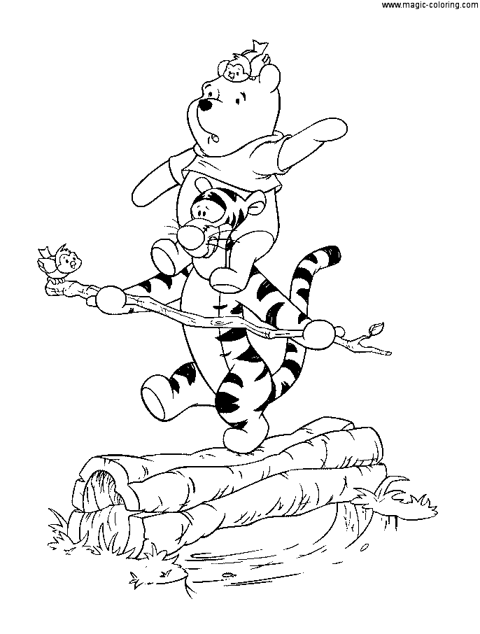 Winnie And Tigger Wood Walking Coloring