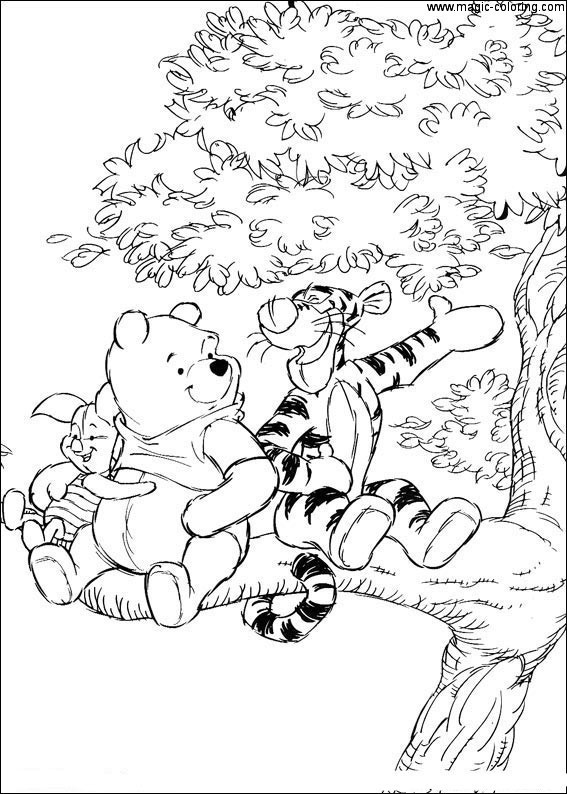 Winnie The Pooh And Friends Sitting on Branch Coloring