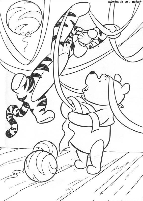 Winnie The Pooh and Tigger Dressing UP Christmas Tree Coloring