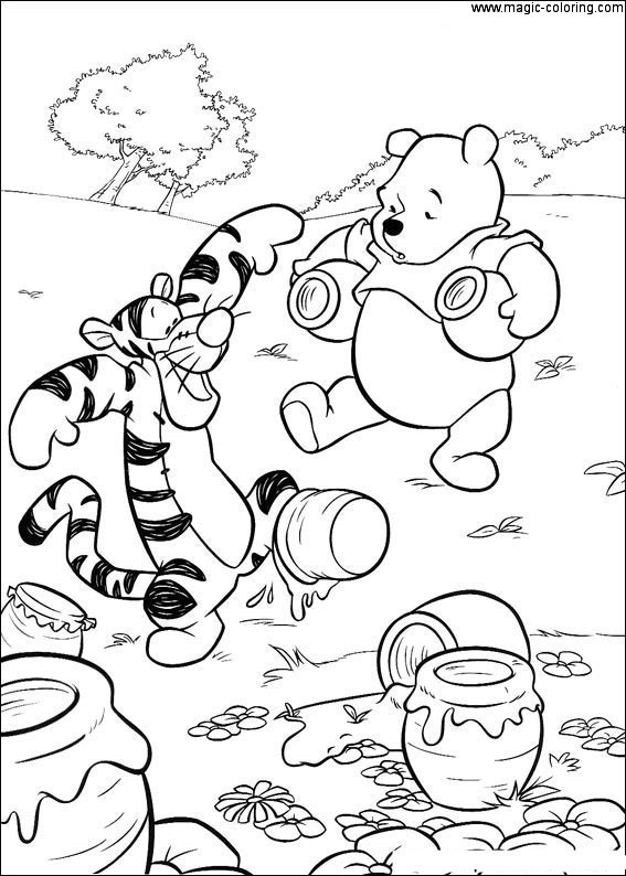 Tigger and Winnie Collecting Honey Coloring
