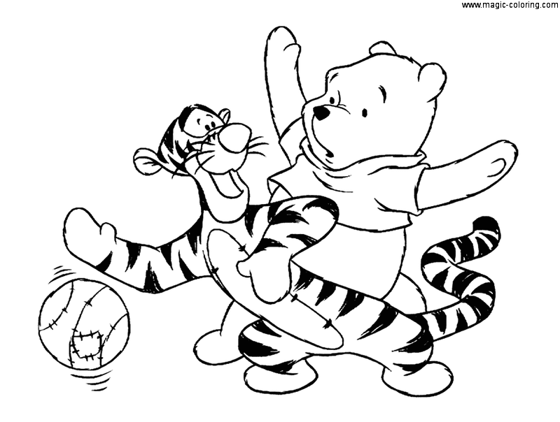Winnie and Tigger Playing Basketball Coloring