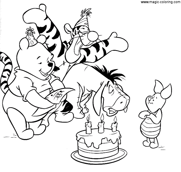 Winnie Tiger, Eeyore and Piglet Birthday Coloring