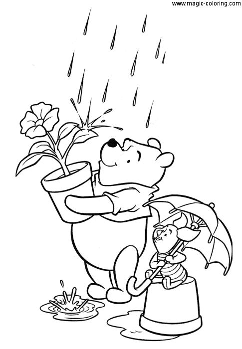 Winnie the Pooh and Piglet Under Rain Coloring