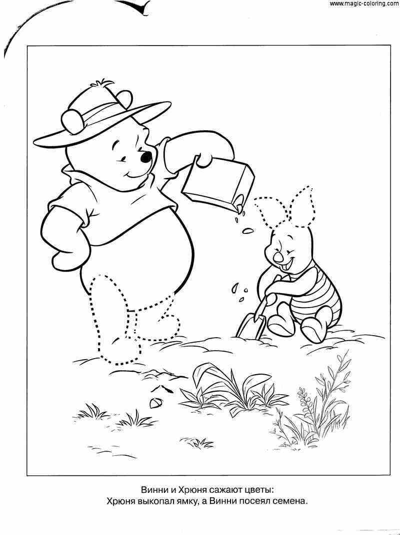 Winnie the Pooh and Piglet Planting Coloring