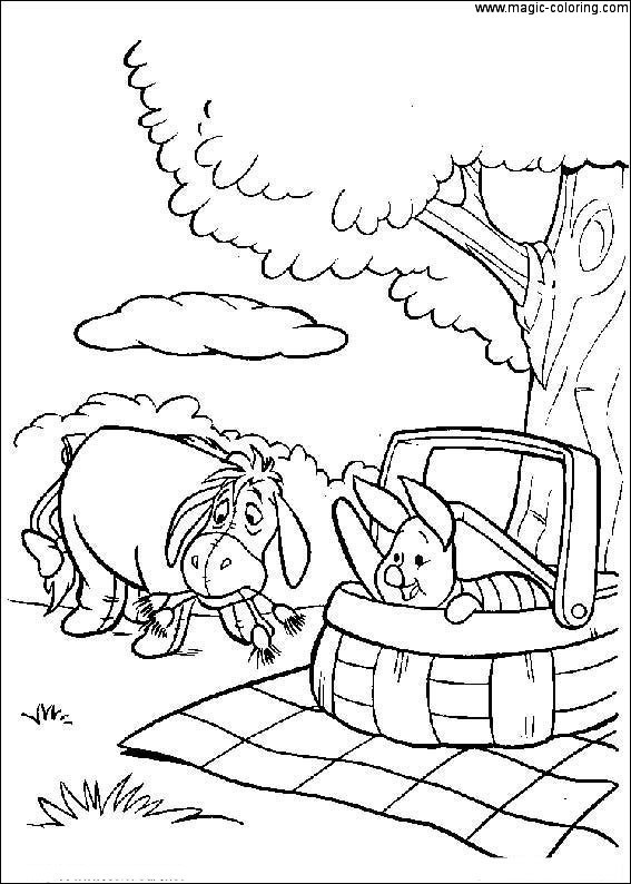 Piglet in Basket and Eeyores Coloring