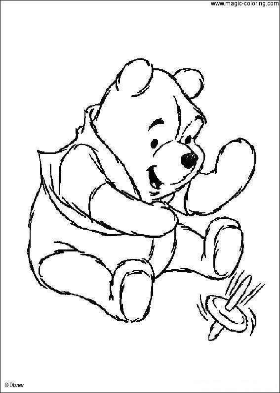 Winnie the Pooh Playing Peg-Top Coloring
