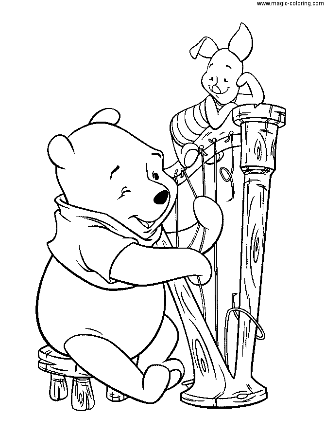 Winnie The Pooh Playing Harp Coloring