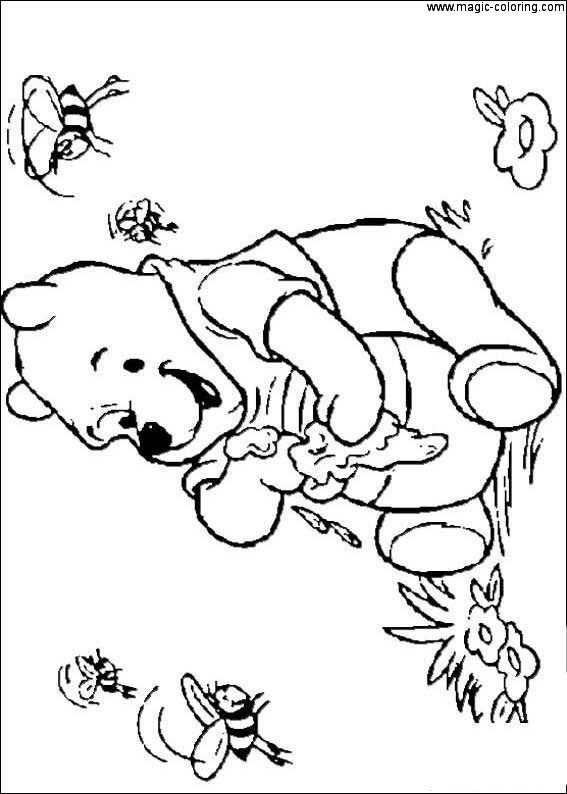 Winnie the Pooh Eating Honey and Bees Coloring