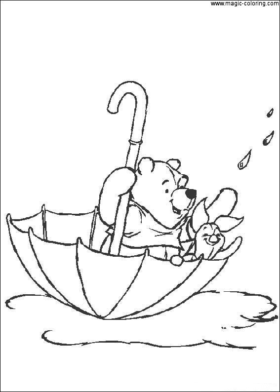 Winnie the Pooh and Piglet Umbrella Journey Coloring