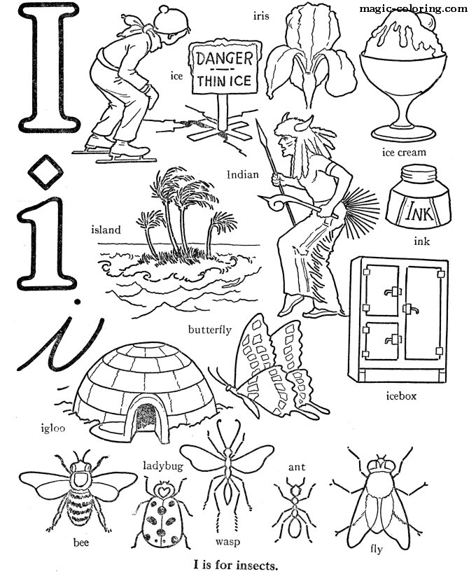 Fast Coloring Pages for Objects on letter I