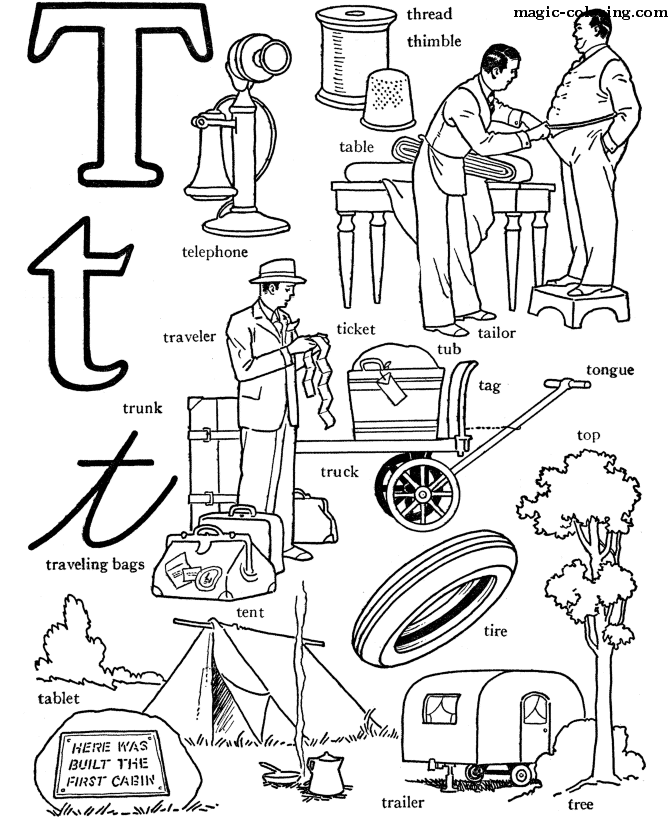 Best Fast Coloring Objects on one page for letter T
