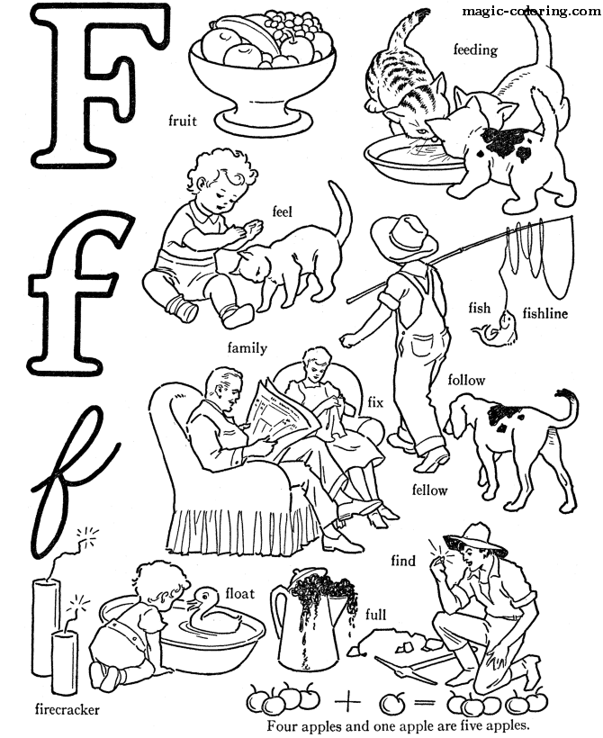 Magic Coloring Quick Coloring Objects Of People And Animals For Letter F