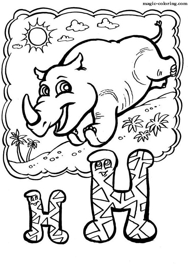 Rhinoceros Coloring letter image
