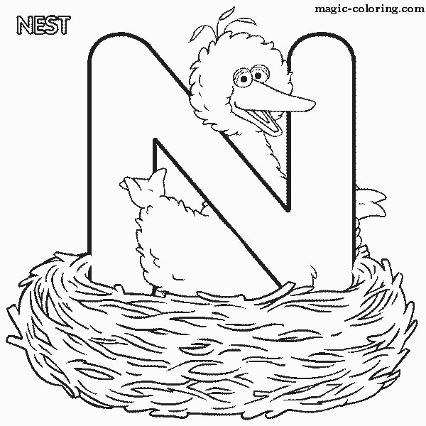 Sesame Street Nest Coloring Image for letter 
