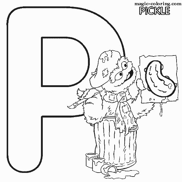 Sesame Street Pickle Coloring Image for letter 