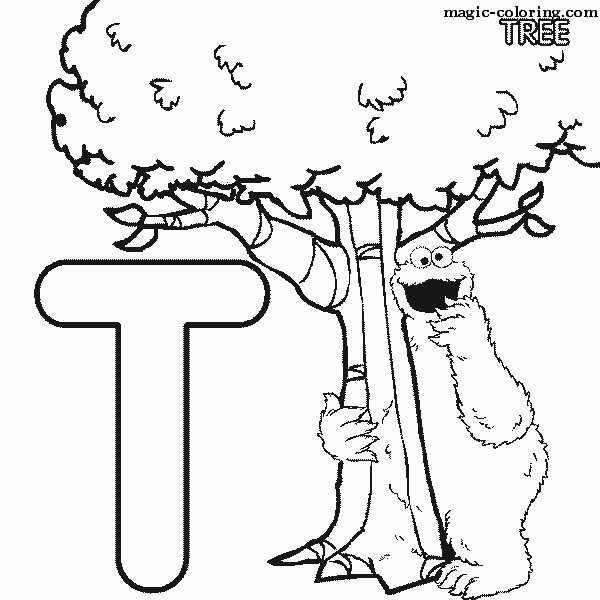 Sesame Street Tree Coloring Image for letter 