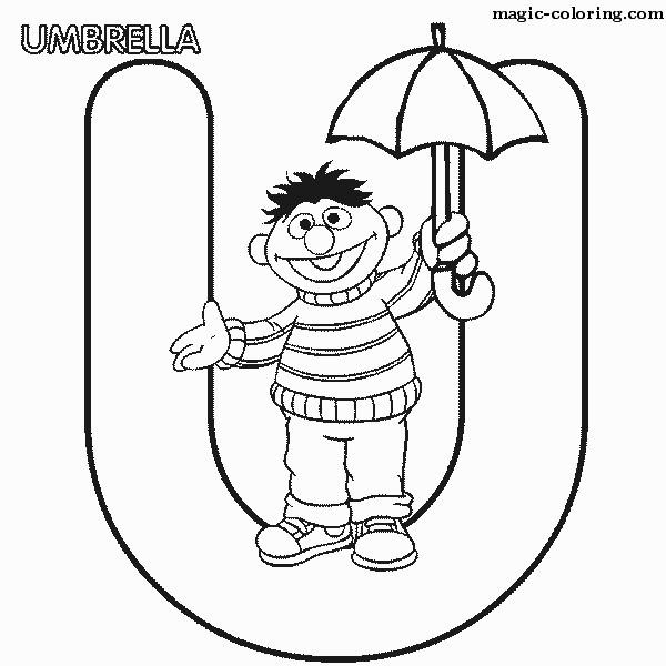 Sesame Street Umbrella Coloring Image for letter 