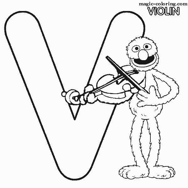 Sesame Street Violin Coloring Image for letter 