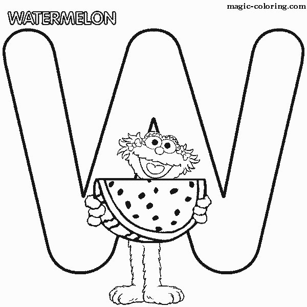Sesame Street Watermellon Coloring Image for letter 