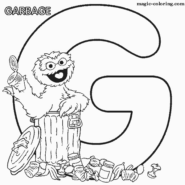 Sesame Street Garbage Coloring Image for letter 