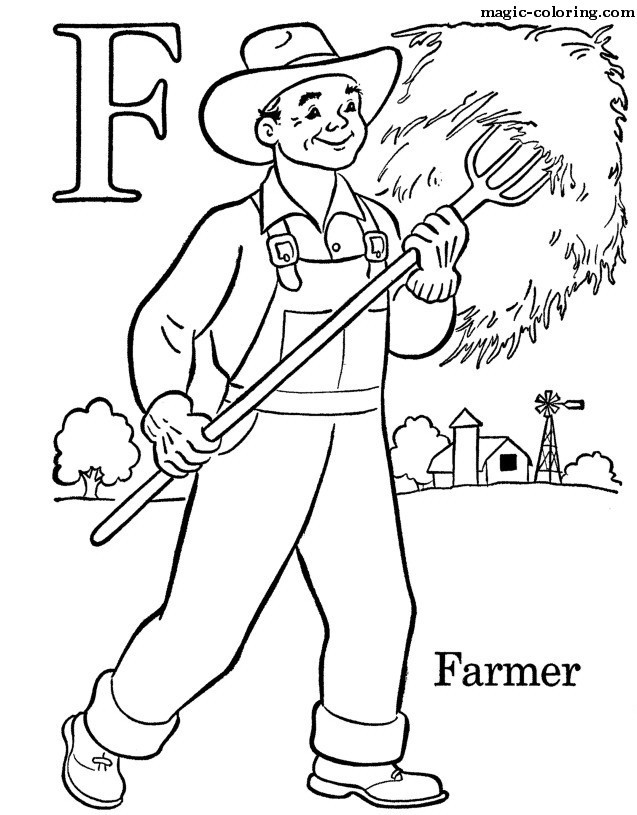 Magic Coloring - F for Hardworking Farmer - Coloring Page for letter "F"