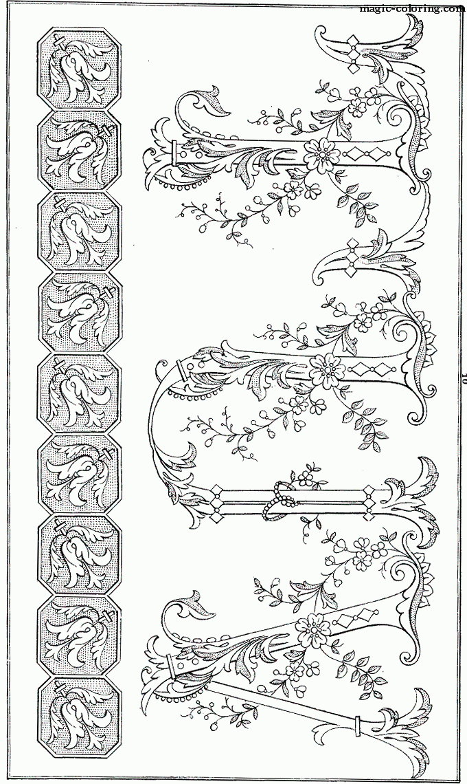 Magic Coloring - Flower Decorated Monogram Coloring Page for letters "TUV"