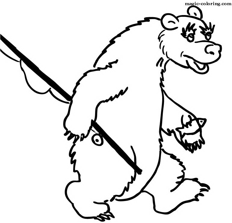 Walking Cartoon Bear with fishing rod