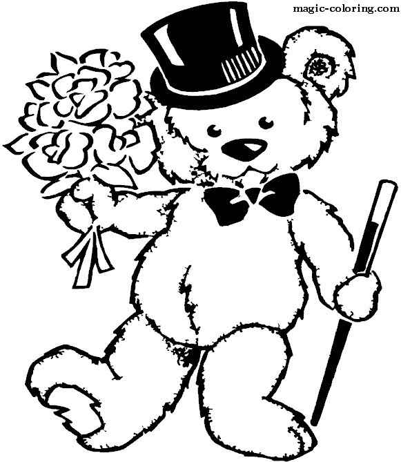 Teddy Bear With Hat and Flowers