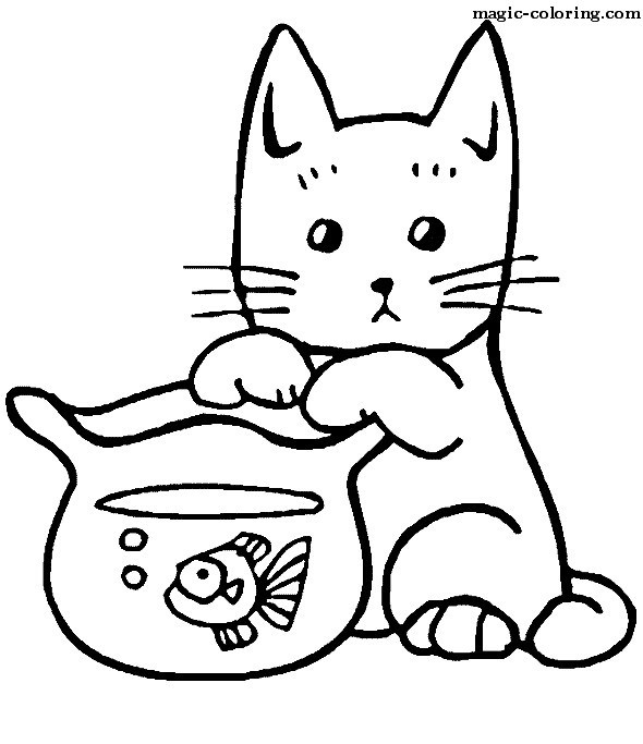 Cartoon Kitten and Fish