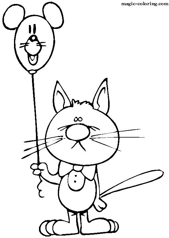 Cat with bow and mouse baloon