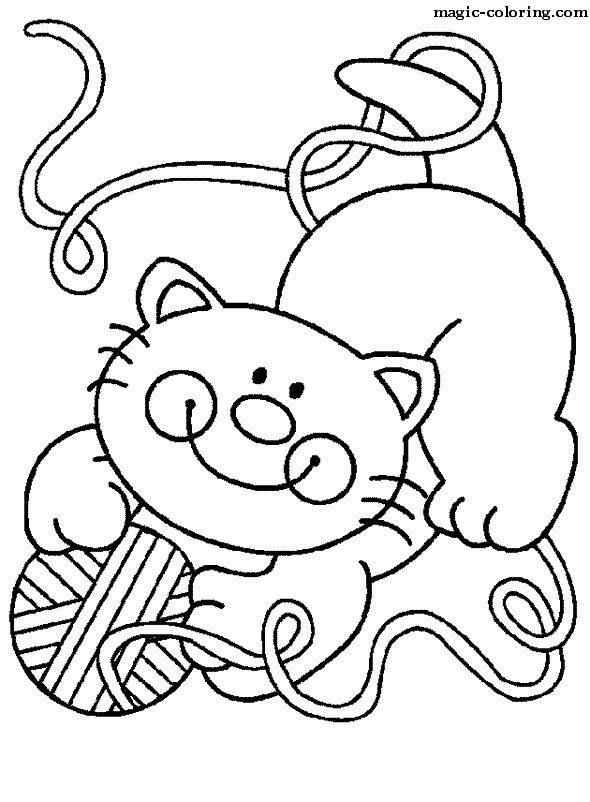 Cartoon Cat playing with knitting ball