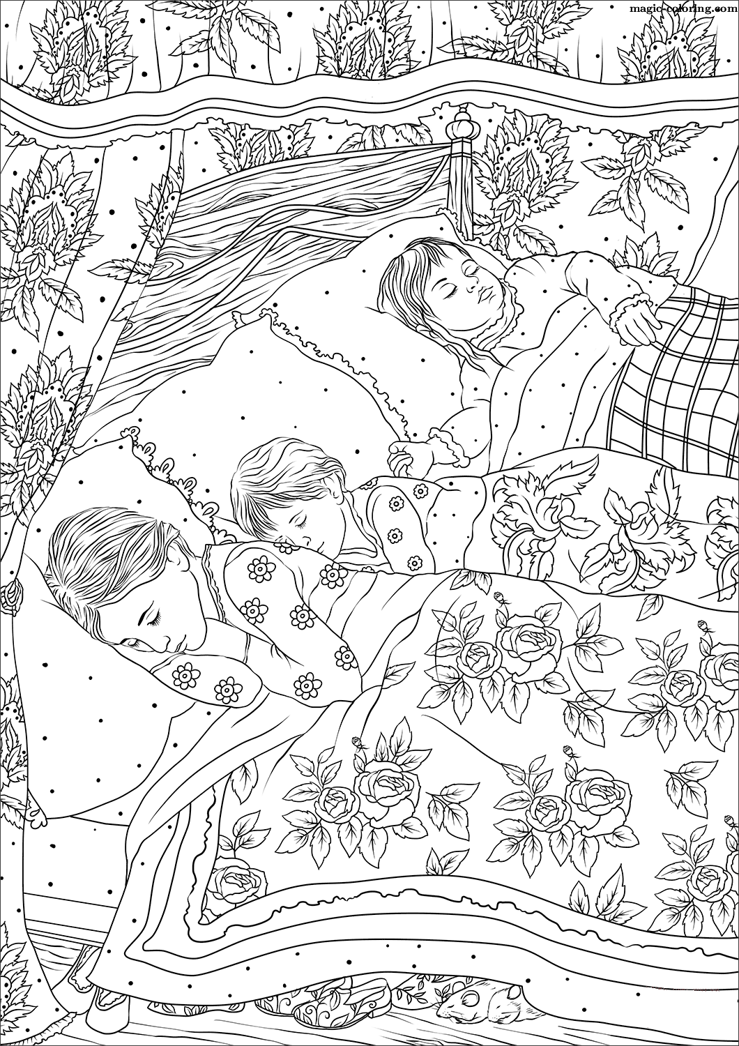 The Children sleeping in Their Beds Coloring Page